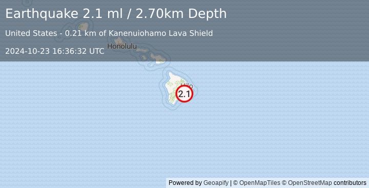 Earthquake ISLAND OF HAWAII, HAWAII (2.1 ml) (2024-10-23 16:36:32 UTC)