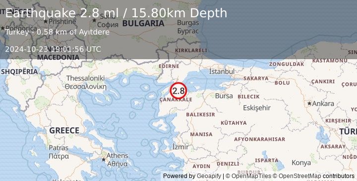 Earthquake WESTERN TURKEY (2.8 ml) (2024-10-23 19:01:56 UTC)