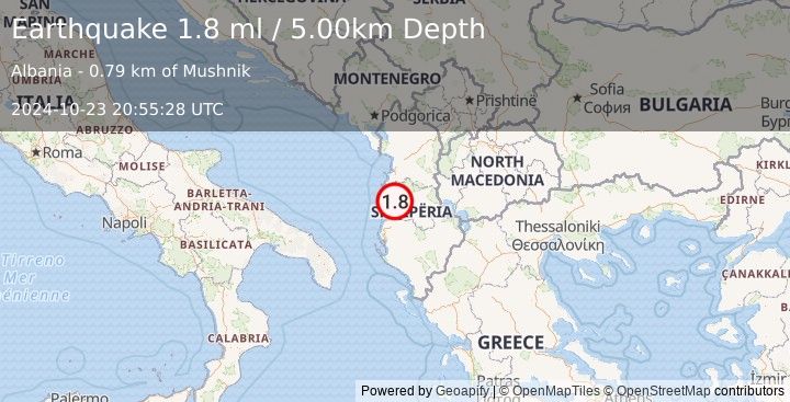 Earthquake ALBANIA (1.8 ml) (2024-10-23 20:55:28 UTC)