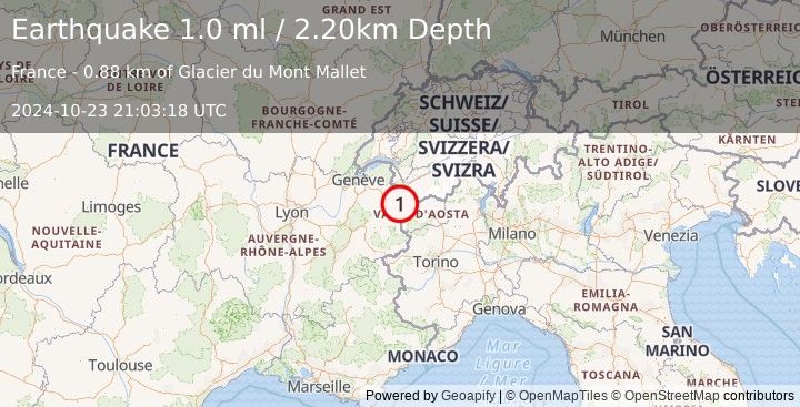 Earthquake FRANCE (1.0 ml) (2024-10-23 21:03:18 UTC)