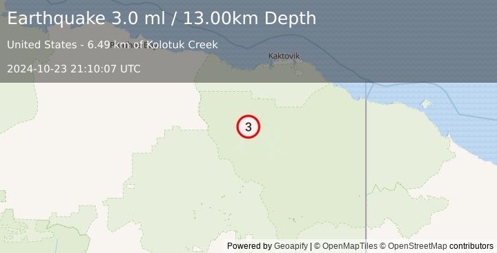 Earthquake NORTHERN ALASKA (3.0 ml) (2024-10-23 21:10:07 UTC)