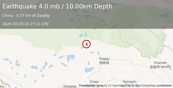 Earthquake EASTERN XIZANG (4.0 mb) (2024-10-23 21:27:11 UTC)