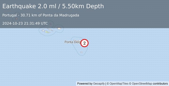 Earthquake AZORES ISLANDS REGION (2.0 ml) (2024-10-23 21:31:49 UTC)