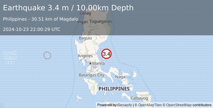 Earthquake PHILIPPINE ISLANDS REGION (3.4 m) (2024-10-23 22:00:29 UTC)