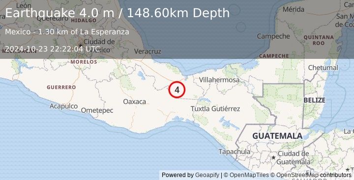 Earthquake VERACRUZ, MEXICO (4.0 m) (2024-10-23 22:22:04 UTC)