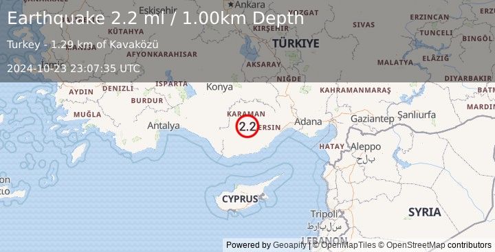 Earthquake CENTRAL TURKEY (2.2 ml) (2024-10-23 23:07:35 UTC)