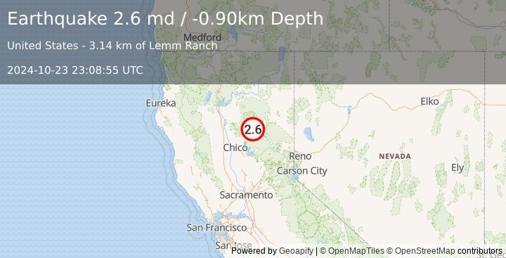 Earthquake NORTHERN CALIFORNIA (2.6 md) (2024-10-23 23:08:55 UTC)