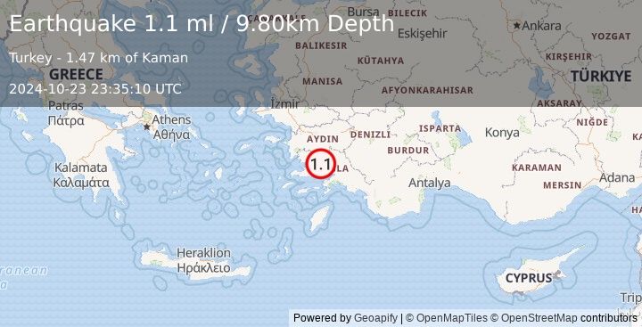 Earthquake WESTERN TURKEY (1.1 ml) (2024-10-23 23:35:10 UTC)