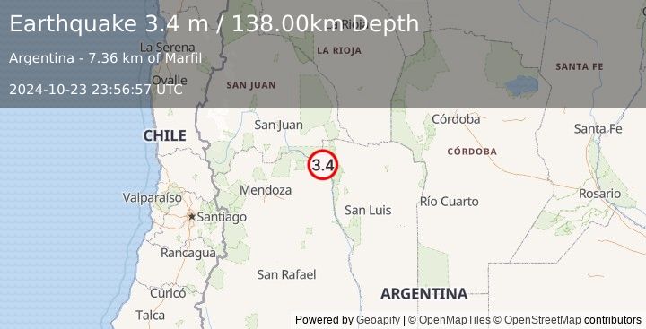 Earthquake MENDOZA, ARGENTINA (3.4 m) (2024-10-23 23:56:57 UTC)