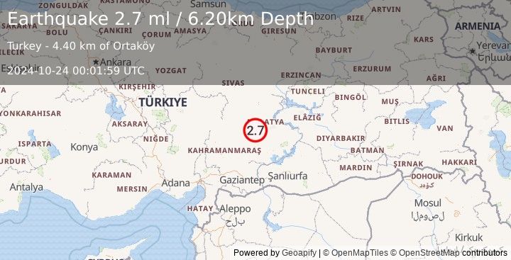 Earthquake CENTRAL TURKEY (2.7 ml) (2024-10-24 00:01:59 UTC)