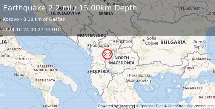 Earthquake SERBIA (2.2 ml) (2024-10-24 00:27:33 UTC)