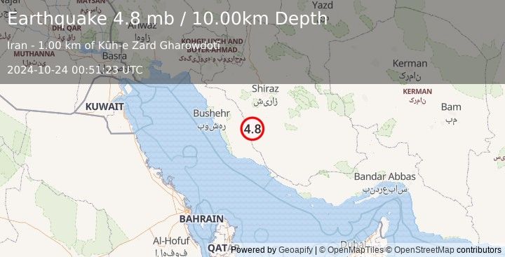 Earthquake SOUTHERN IRAN (4.8 mb) (2024-10-24 00:51:23 UTC)