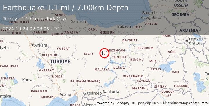 Earthquake EASTERN TURKEY (1.1 ml) (2024-10-24 02:08:06 UTC)