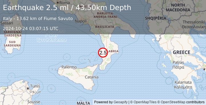 Earthquake SICILY, ITALY (2.5 ml) (2024-10-24 03:07:15 UTC)