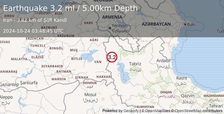 Earthquake TURKEY-IRAN BORDER REGION (3.2 ml) (2024-10-24 03:48:45 UTC)