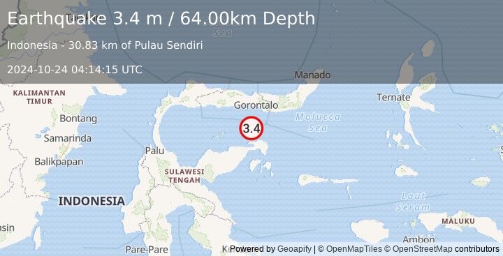 Earthquake SULAWESI, INDONESIA (3.4 m) (2024-10-24 04:14:15 UTC)