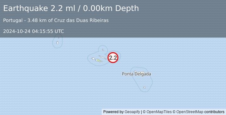 Earthquake AZORES ISLANDS, PORTUGAL (2.2 ml) (2024-10-24 04:15:55 UTC)