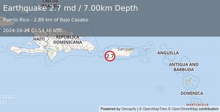 Earthquake MONA PASSAGE, PUERTO RICO (2.7 md) (2024-10-24 04:54:46 UTC)