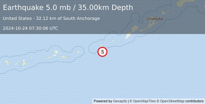 Earthquake FOX ISLANDS, ALEUTIAN ISLANDS (5.0 mb) (2024-10-24 07:30:06 UTC)