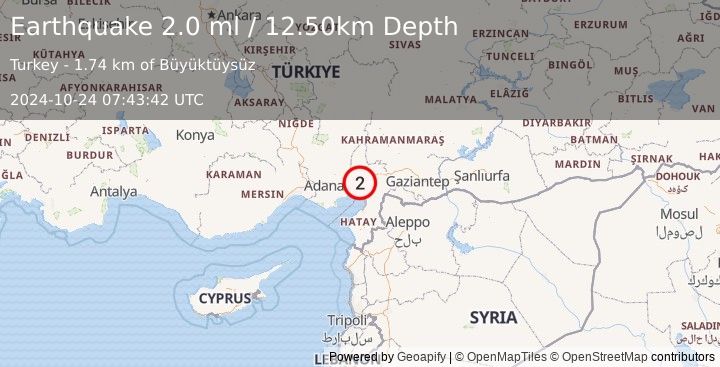 Earthquake CENTRAL TURKEY (2.0 ml) (2024-10-24 07:43:42 UTC)