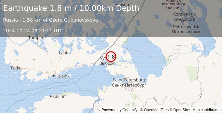 Earthquake NORTHWESTERN RUSSIA (1.8 m) (2024-10-24 08:21:11 UTC)