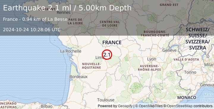 Earthquake FRANCE (2.1 ml) (2024-10-24 10:28:06 UTC)