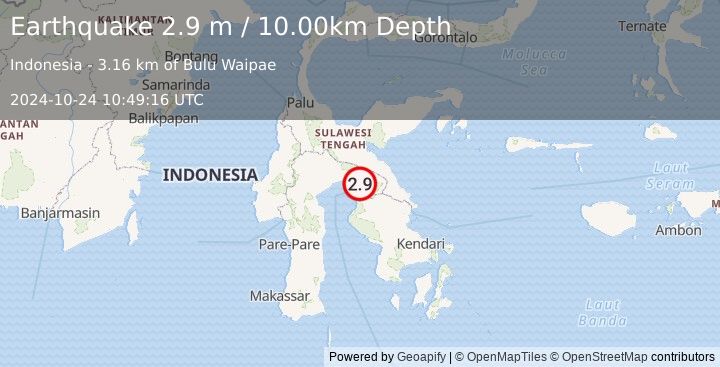 Earthquake SULAWESI, INDONESIA (2.9 m) (2024-10-24 10:49:16 UTC)