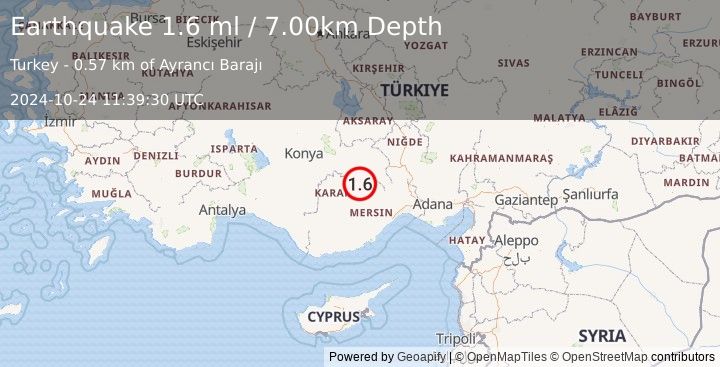 Earthquake CENTRAL TURKEY (1.6 ml) (2024-10-24 11:39:30 UTC)