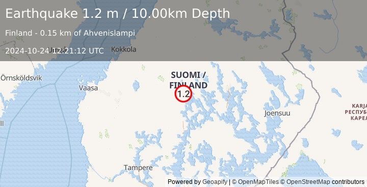 Earthquake FINLAND (1.2 m) (2024-10-24 12:21:12 UTC)