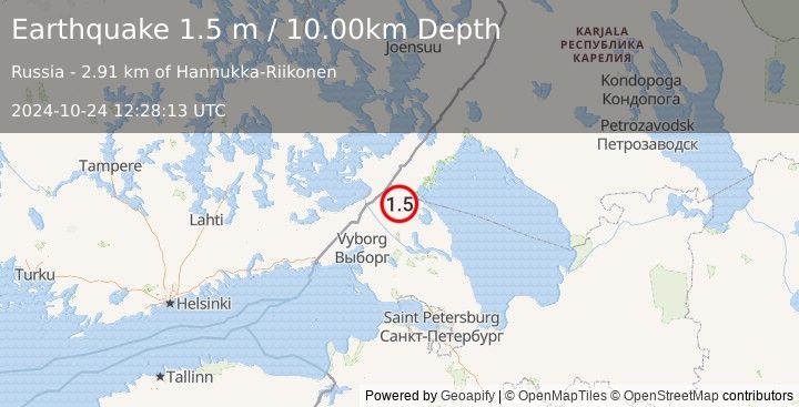 Earthquake FINLAND-RUSSIA BORDER REGION (1.5 m) (2024-10-24 12:28:13 UTC)