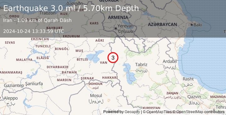 Earthquake TURKEY-IRAN BORDER REGION (3.0 ml) (2024-10-24 13:33:59 UTC)