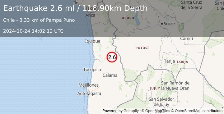 Earthquake ANTOFAGASTA, CHILE (2.6 ml) (2024-10-24 14:02:12 UTC)