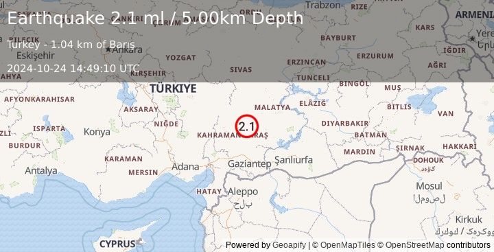 Earthquake CENTRAL TURKEY (2.1 ml) (2024-10-24 14:49:10 UTC)