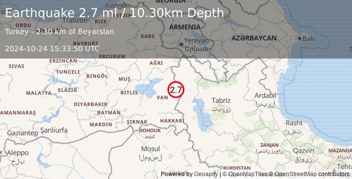 Earthquake TURKEY-IRAN BORDER REGION (2.7 ml) (2024-10-24 15:33:50 UTC)