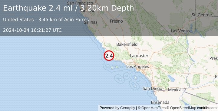 Earthquake CENTRAL CALIFORNIA (2.4 ml) (2024-10-24 16:21:27 UTC)