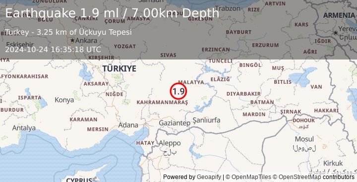 Earthquake CENTRAL TURKEY (1.9 ml) (2024-10-24 16:35:18 UTC)