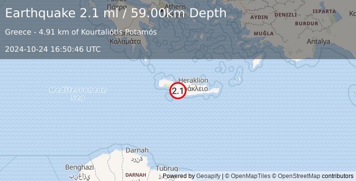 Earthquake CRETE, GREECE (2.1 ml) (2024-10-24 16:50:46 UTC)