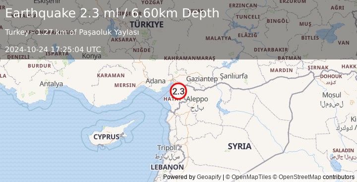 Earthquake TURKEY-SYRIA BORDER REGION (2.3 ml) (2024-10-24 17:25:04 UTC)