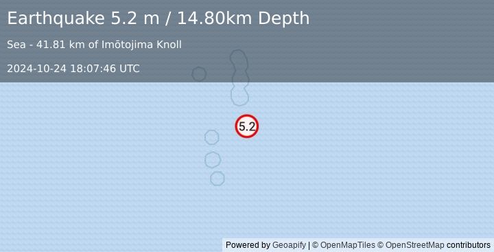 Earthquake VOLCANO ISLANDS, JAPAN REGION (5.2 m) (2024-10-24 18:07:46 UTC)