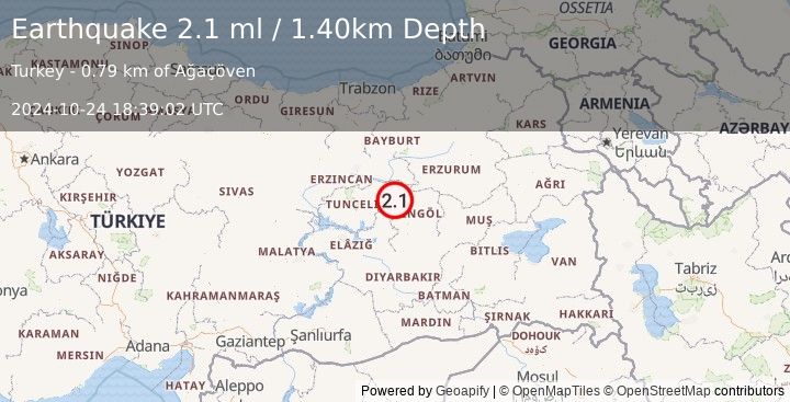 Earthquake EASTERN TURKEY (2.1 ml) (2024-10-24 18:39:02 UTC)