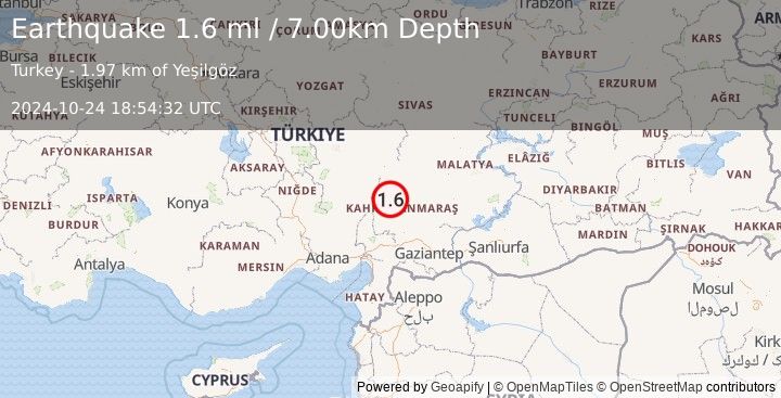 Earthquake CENTRAL TURKEY (1.6 ml) (2024-10-24 18:54:32 UTC)