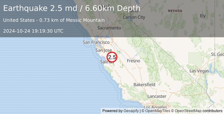 Earthquake CENTRAL CALIFORNIA (2.5 md) (2024-10-24 19:19:30 UTC)