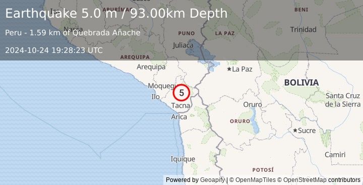 Earthquake SOUTHERN PERU (5.0 m) (2024-10-24 19:28:23 UTC)