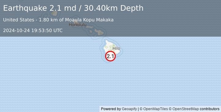 Earthquake ISLAND OF HAWAII, HAWAII (2.1 md) (2024-10-24 19:53:50 UTC)