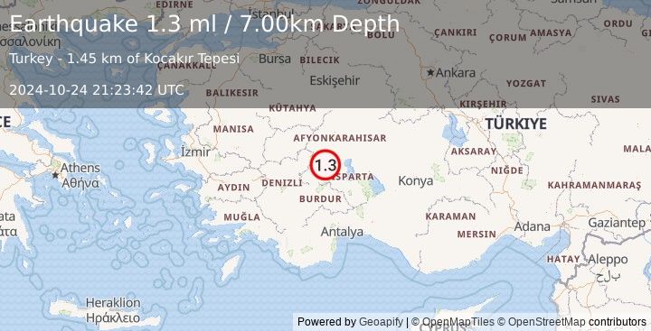 Earthquake WESTERN TURKEY (1.3 ml) (2024-10-24 21:23:42 UTC)