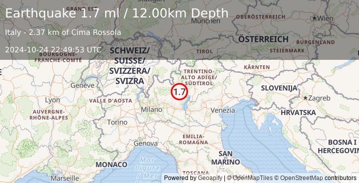 Earthquake NORTHERN ITALY (1.7 ml) (2024-10-24 22:49:53 UTC)