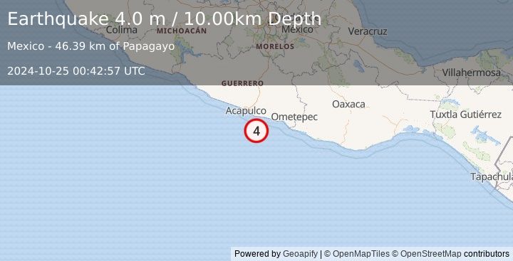 Earthquake OFFSHORE GUERRERO, MEXICO (4.0 m) (2024-10-25 00:42:57 UTC)