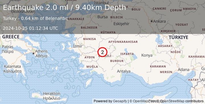 Earthquake WESTERN TURKEY (2.0 ml) (2024-10-25 01:12:34 UTC)