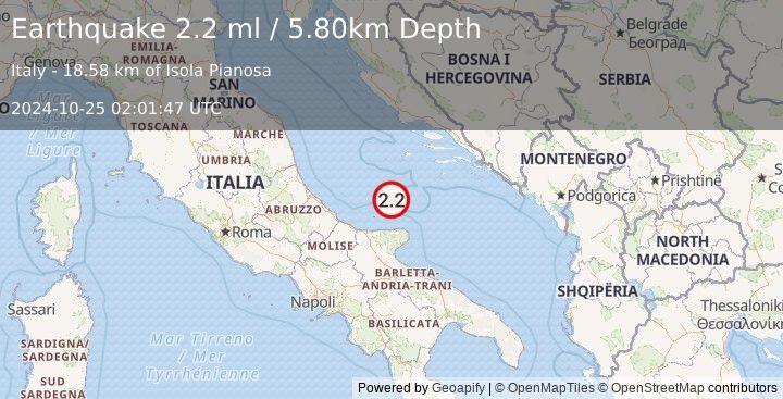 Earthquake ADRIATIC SEA (2.2 ml) (2024-10-25 02:01:47 UTC)