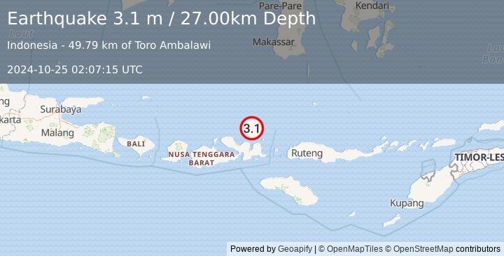 Earthquake FLORES SEA (3.1 m) (2024-10-25 02:07:15 UTC)